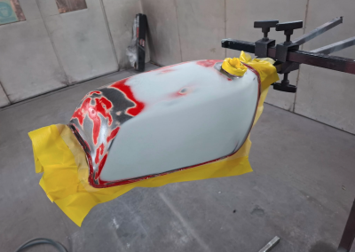 motorbike fuel tank primed and sanded