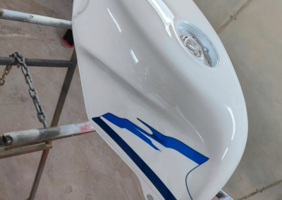 Motobike fuel tank white and blue
